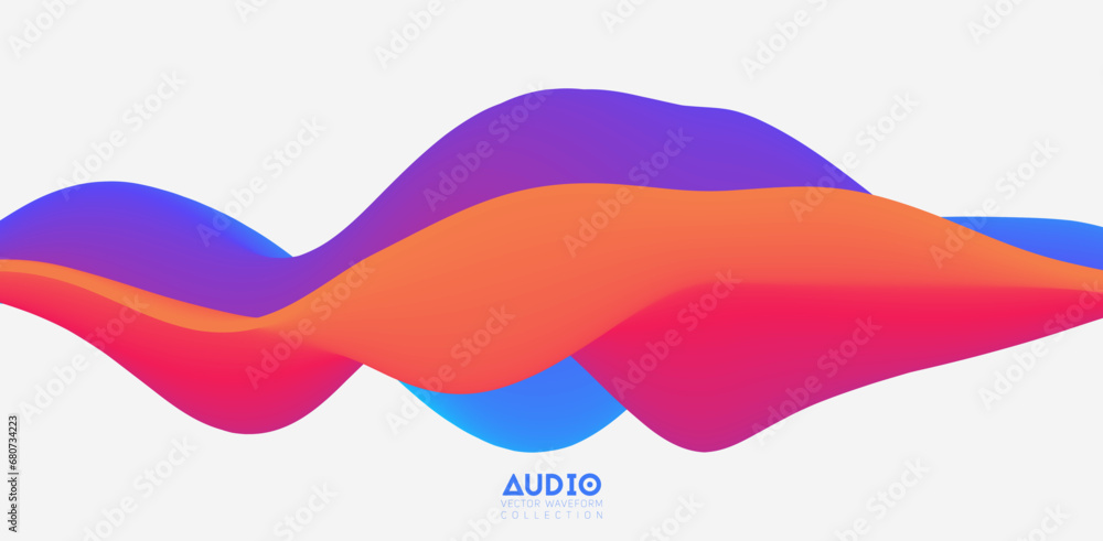 Poster sound wave visualiztion. 3d colorful solid waveform. voice sample pattern.