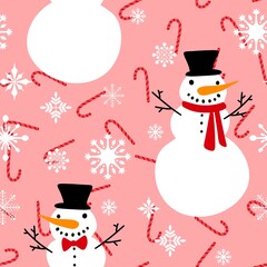 Cartoon winter ice seamless snowman and snowflakes pattern for Christmas packaging and new year