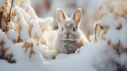 rabbit in the winter with the snow