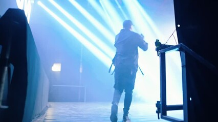 Man Going on Stage. Night Club with Lights, Concert, Clubbing, Singer - Powered by Adobe