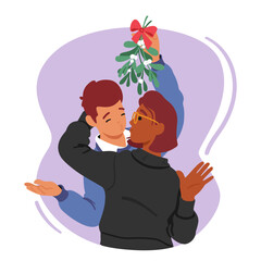 Couple Kisses Under Mistletoe, Hearts Aglow, Love Sweetest Tradition, Their Joy Wrapped In A Holiday Embrace
