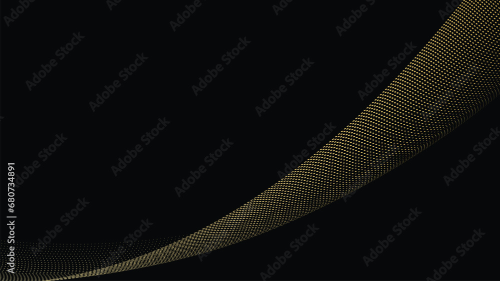 Poster abstract geometric technology background. gold dotted curve or wave.