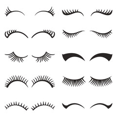 Eyelashes Set Isolated On White Background. Variety Of Lashes In Different Lengths And Styles, Enhancing Eyes