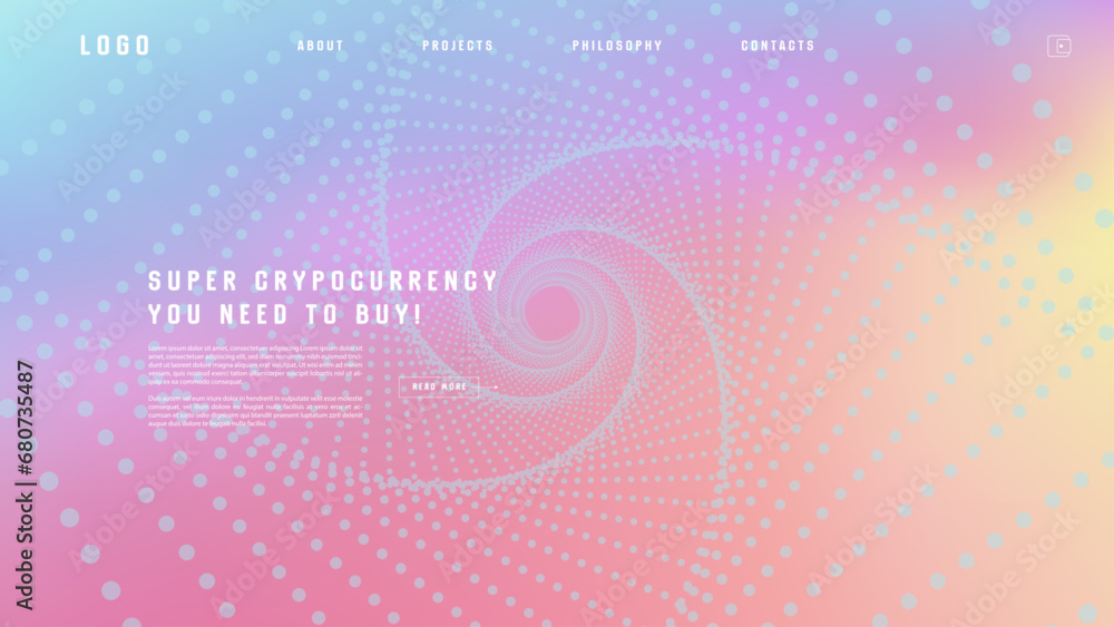 Wall mural landing page abstract design with particle tunnel. colorful template for website or app.