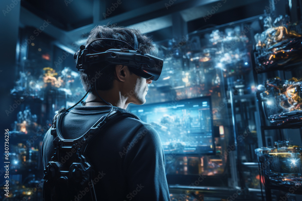 Poster a tech innovator envisioning groundbreaking solutions, pushing the boundaries of what is technologic