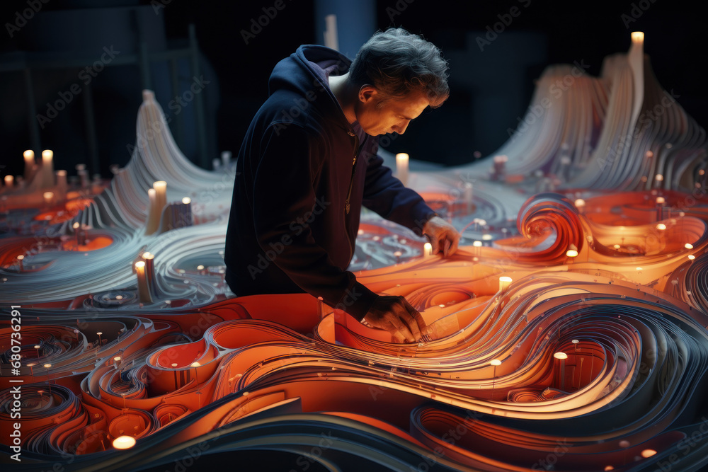 Poster a mathematician exploring abstract concepts and discovering new patterns, expanding the boundaries o