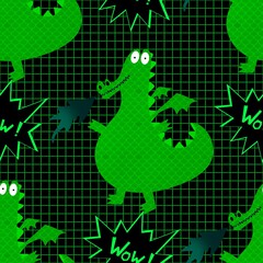 Cartoon dinosaur seamless Christmas dragon pattern for wrapping paper and fabrics and linens and kids clothes print