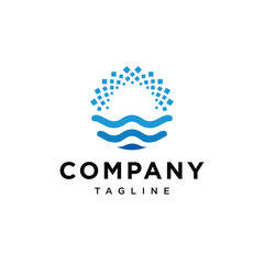 Wave circle sunset logo icon vector template