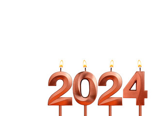 Happy New Year 2024 - Candles in the form of burning numbers on a white background