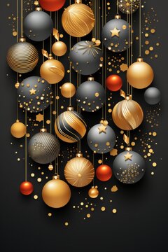 Merry Christmas and Happy New Year greeting card Vertical Illustration. Christmas greeting card theme. For banners, posters, gift cads, advertising. AI generated.