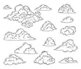 Serene Sketch Of Fluffy Clouds, Drifting Lazily Across The Open Sky, Changing Shapes In A Tranquil Display Of Nature