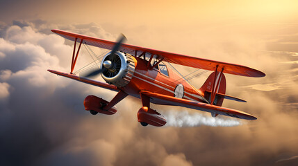 Fototapeta na wymiar Classic biplane performing aerobatics in the sky