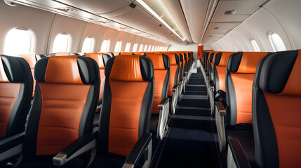 Comfortable seating in economy class section of passenger airplane