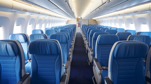 Comfortable seating in economy class section of passenger airplane