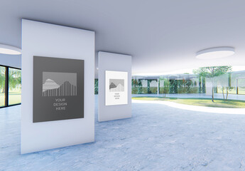 Modern Exhibition Gallery with 2 Vertical Posters Mockup