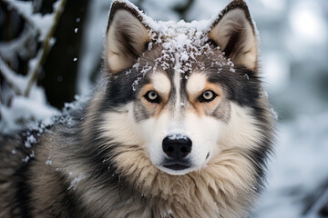 West Siberian Husky on a winter nature, ai art