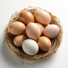 Eggs in a basket isolated on white baclground