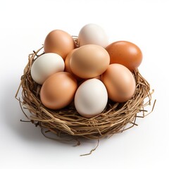 Eggs in a basket isolated on white baclground