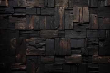木材の黒色の壁の板パネルのテクスチャの背景画像　timber wood brown wall plank panel texture background　Generative AI