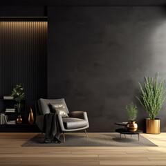 Modern black wall , black background , interior design