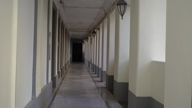 Architecture. Long corridor in the building. Italy.