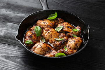Baked balsamic chicken thighs in cast iron pan