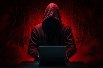 Fotobehang the dark web hooded hacker banner. High quality photo © Starmarpro