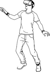 Man using VR glasses drawing