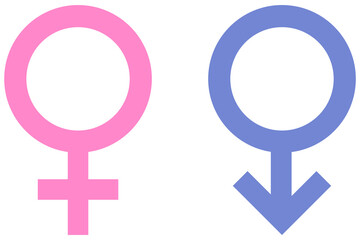 Vector illustration of gender symbols. Female and male sex icon. Male and female symbols. - obrazy, fototapety, plakaty