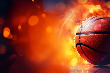 Fotobehang basketball on fire background © WhereTheArtIs