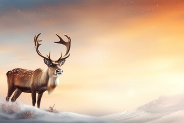 deer in the snow as the sunsets
