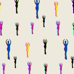 pattern with silhouette of ballerina on white background riso print with ballerina risograph effect minimalist art print vector