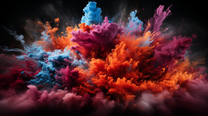Fototapeta na wymiar Clouds of colorful powder being thrown in the air. Generative AI. 