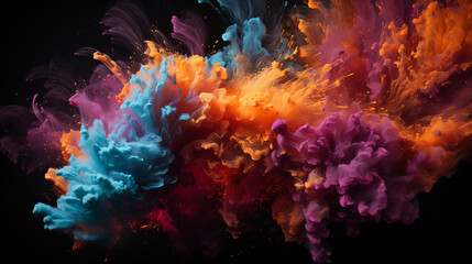Clouds of colorful powder being thrown in the air. Generative AI. 