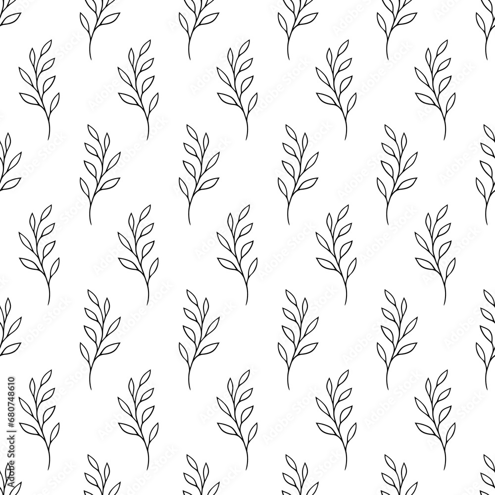 Poster leaf seamless pattern. repeating leaves background. repeated nature patern for design prints. line s