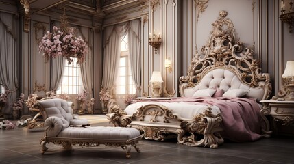 Create an image of a sumptuous, opulent bedroom with an air of sophistication.