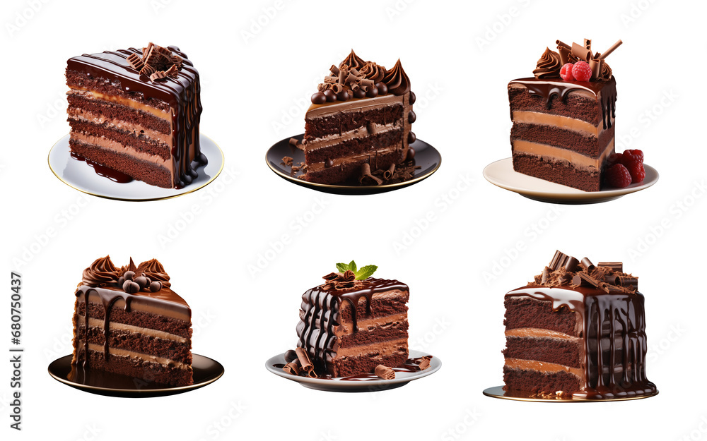 Wall mural collection set of sweet and tasty chocolate cake isolated on a transparent background, cut out - Wall murals