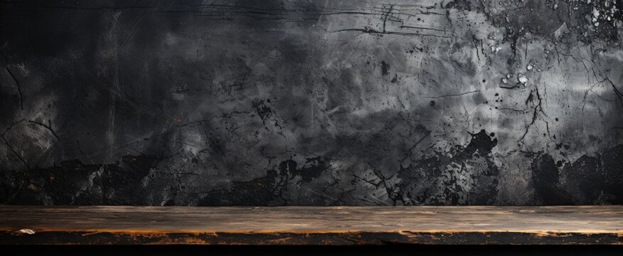 Desolate Wooden Table Against Weathered Concrete Wall