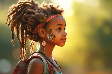 Gordijnen Afro pigtail girl portrait © kramynina