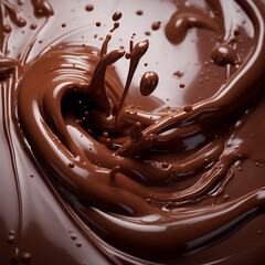Fotografia de tipo macro con detalle de textura de chocolate en crema liquida - obrazy, fototapety, plakaty