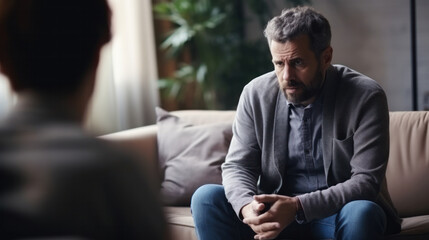 man with mental health problems is consulting. psychiatrist is recording the patient's condition for treatment. encouragement, love and family problem, bipolar , depression patient, protect suicide