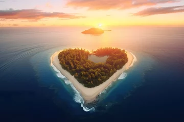  Aerial sunrise view of Pacific Island in the Shape of a Heart. Love Holiday Concept © JetHuynh