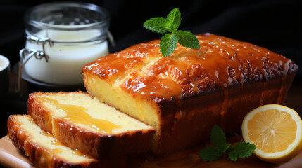 Sliced yogurt and lemon loaf cake