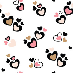 Seamless Pattern with Black, Pink and Tan Hearts