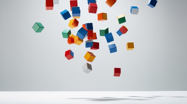 brightly colored  Rubiks cube levitating over a porcelain white backdrop  AI generated illustration