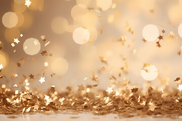 Fireworks for the new year confetti over golden sparkles - obrazy, fototapety, plakaty