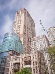 modern office buildings and historical residential buildings in capital kyiv