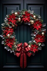 Fototapeta na wymiar meticulously crafted Christmas wreath hanging on a door AI generated illustration