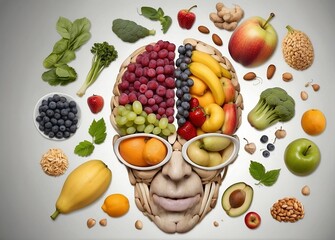 Wholesome Mind. Human Brain Made of Nutrient-Rich Foods. AI Generated