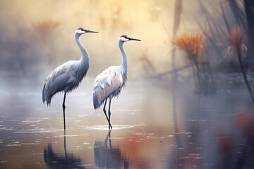 Cranes birds background © kramynina